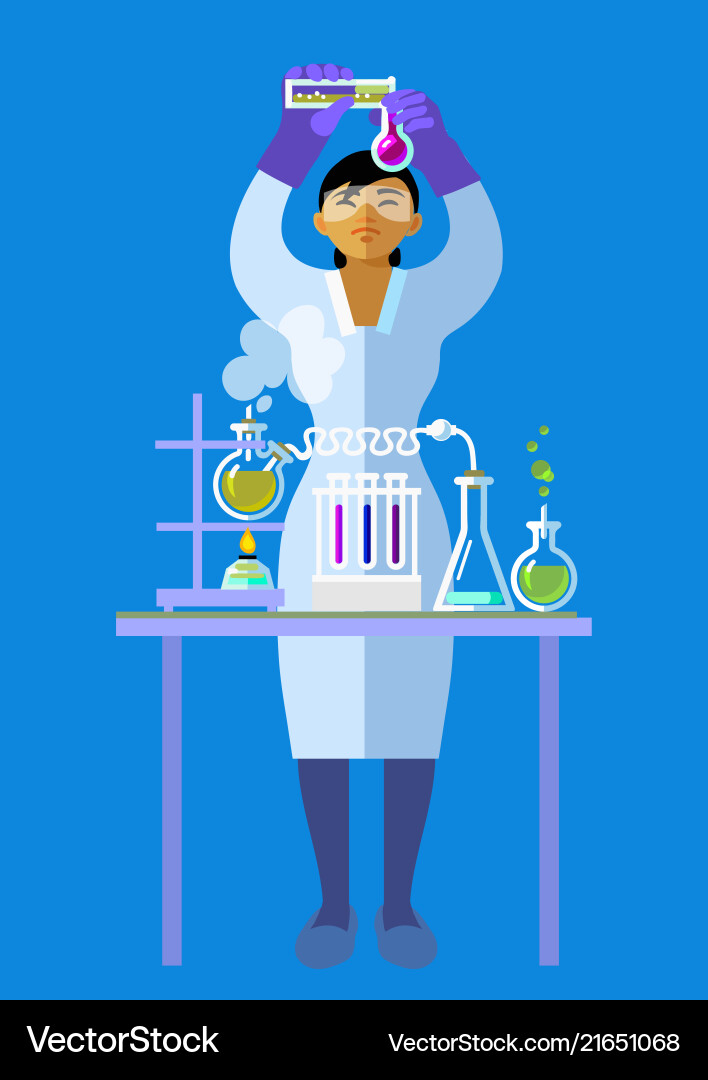 Scientist with Flasks in Lab vector image