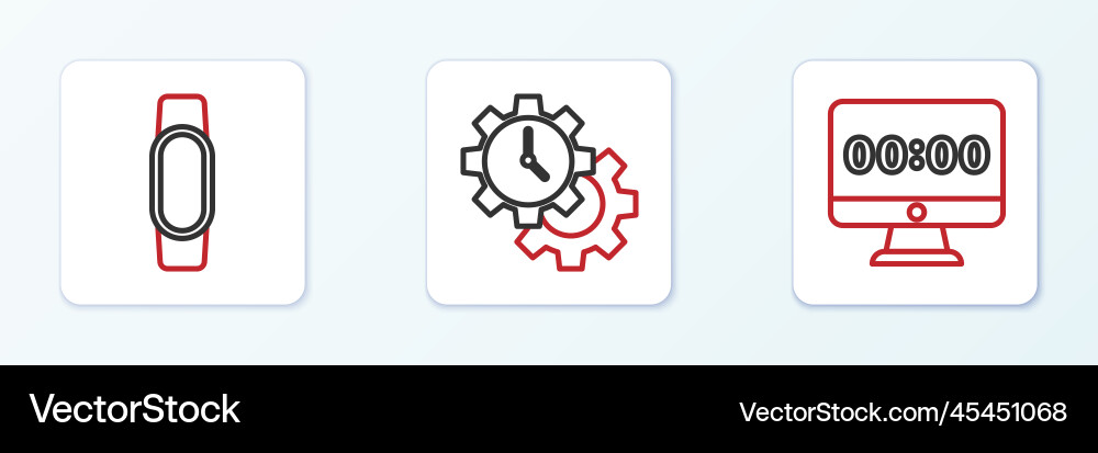 Set line clock on monitor smartwatch and time Set line clock on monitor smartwatch and time vector image