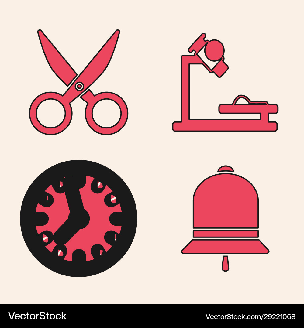 Set ringing bell scissors microscope and clock Vector Image