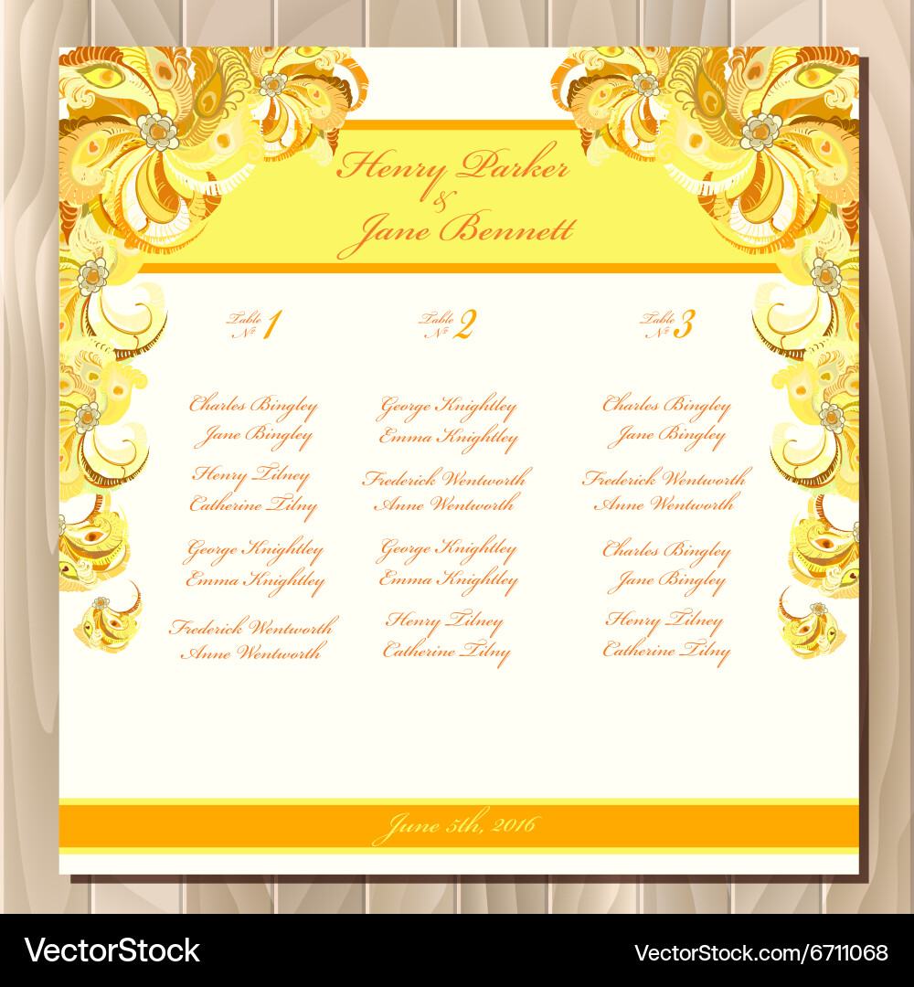 Table guest list background peacock Vector Image