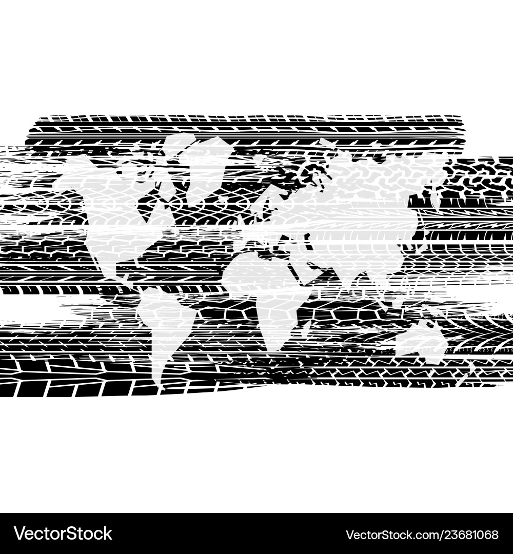 Tire Tracks with World Map Vector Image