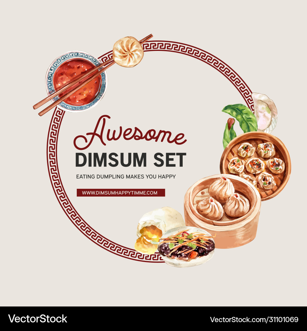Dim sum wreath design with dumpling steamed bun vector image