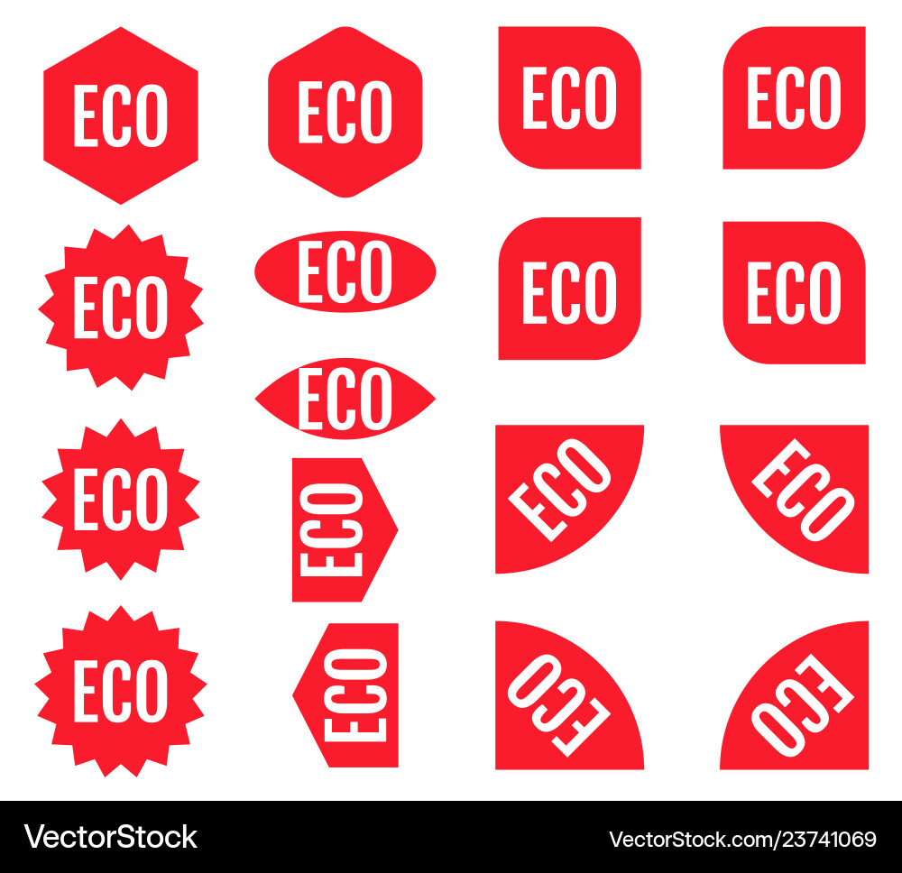 Eco sticker set red promotion labels modern flat Eco sticker set red promotion labels modern flat vector image