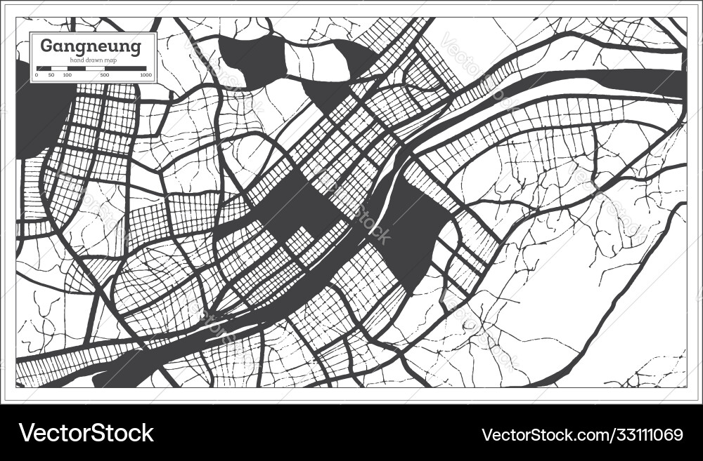 Gangneung Südkorea Stadtplan in schwarz und weiß Gangneung Südkorea Stadtplan in schwarz und weiß vektorbild