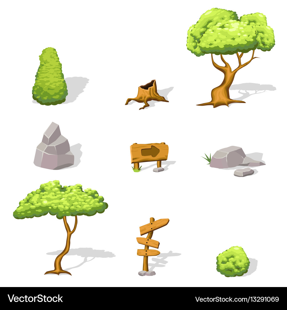 Natural game design elements set vector image