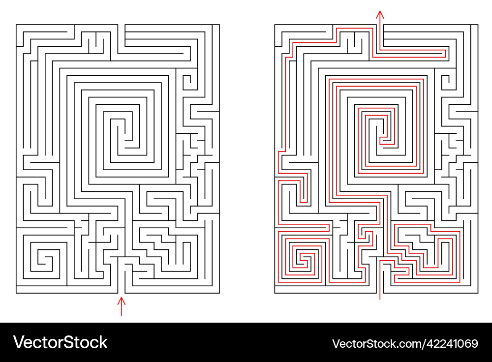Rectangular labyrinth with entry and exit Rectangular labyrinth with entry and exit vector image