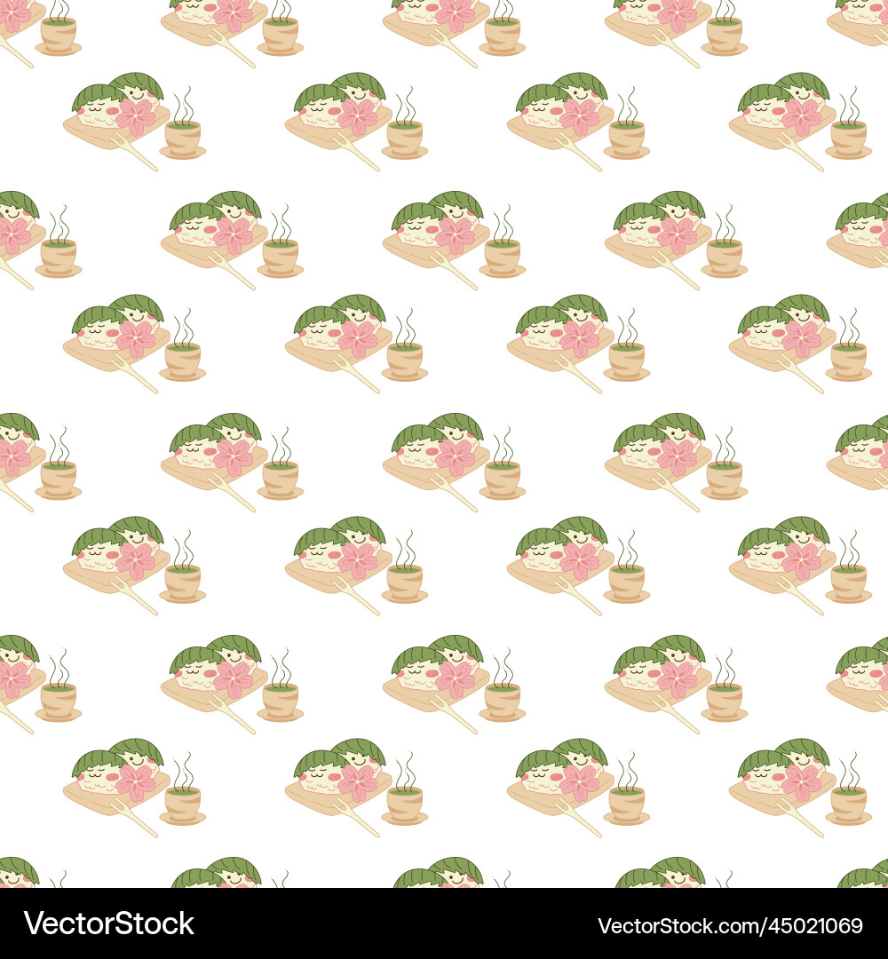 Sakura mochi pattern seamless with two vector image