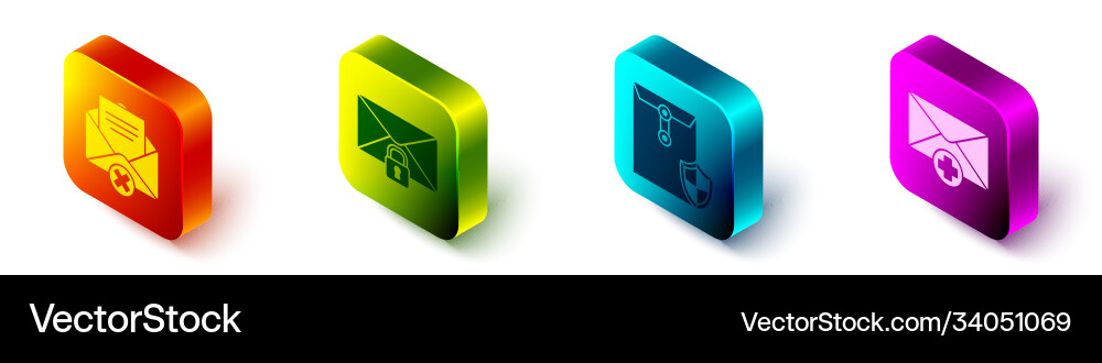 Set isometric delete envelope mail message lock Set isometric delete envelope mail message lock vector image