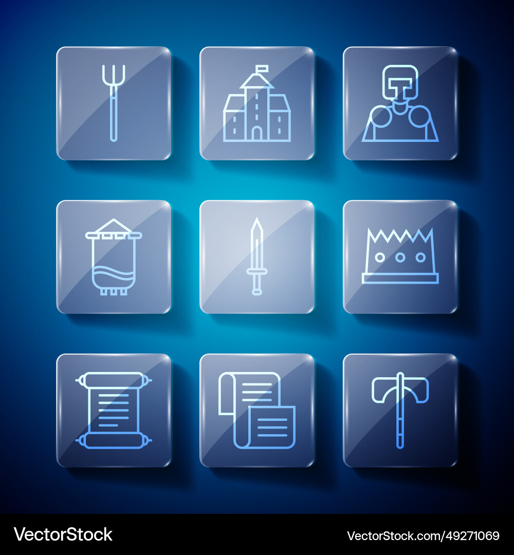 Set line decree parchment scroll medieval axe vector image