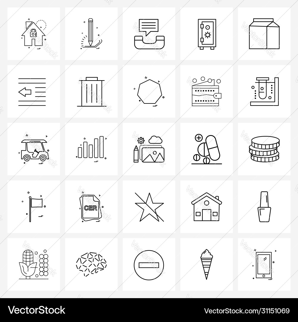 Simple set 25 line icons such as packet vault Vector Image