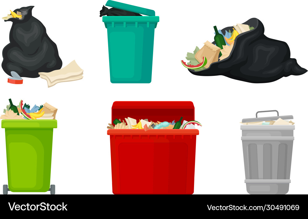 Trash bins and sacks full with refuse garbage Trash bins and sacks full with refuse garbage vector image