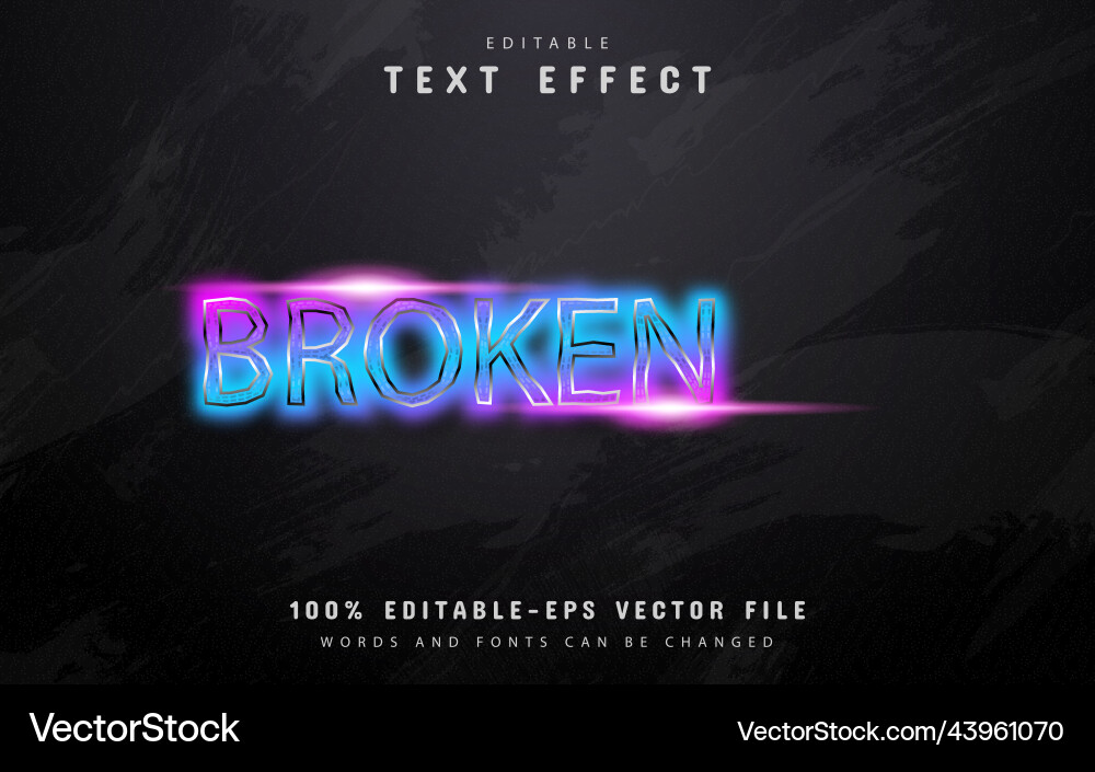 Broken colorful neon style text effect Broken colorful neon style text effect vector image