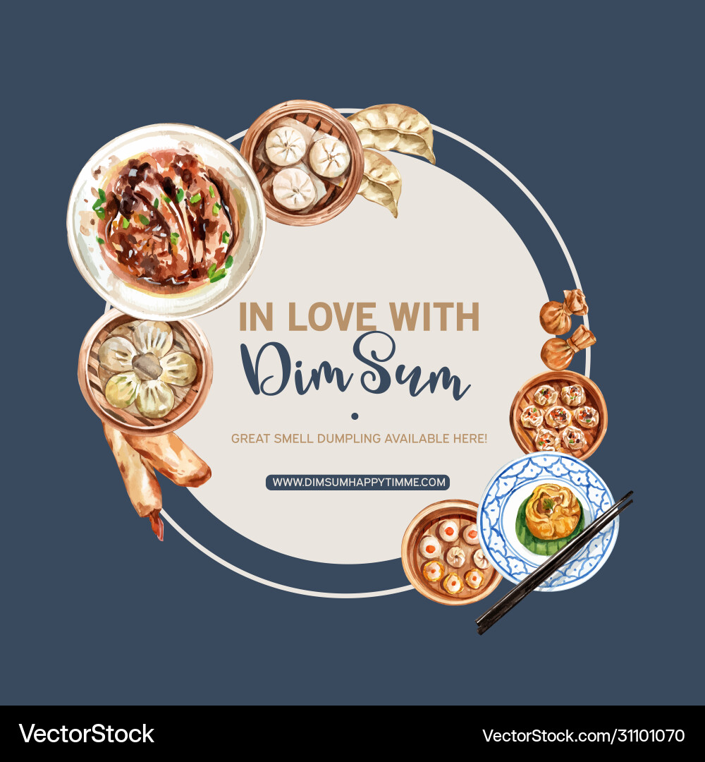 Dim sum wreath design with dumpling steamed bun Vector Image