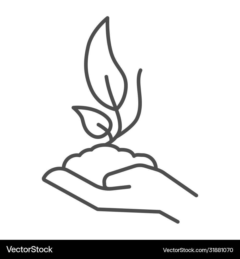 Hand holds sprout in soil thin line icon ecology Hand holds sprout in soil thin line icon ecology vector image