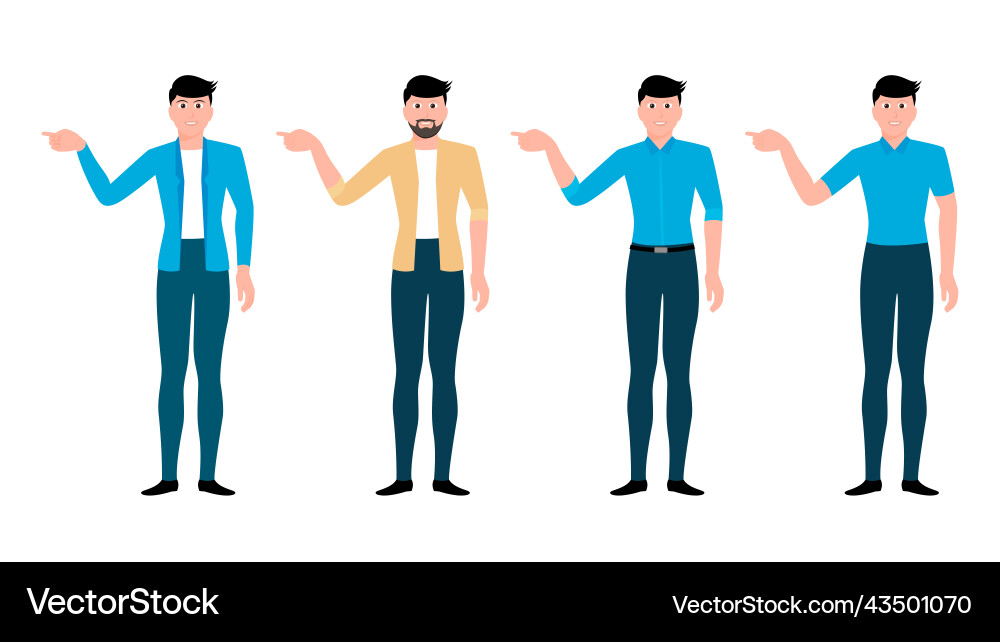 Man pointing at side with index finger flat Man pointing at side with index finger flat Vector Image