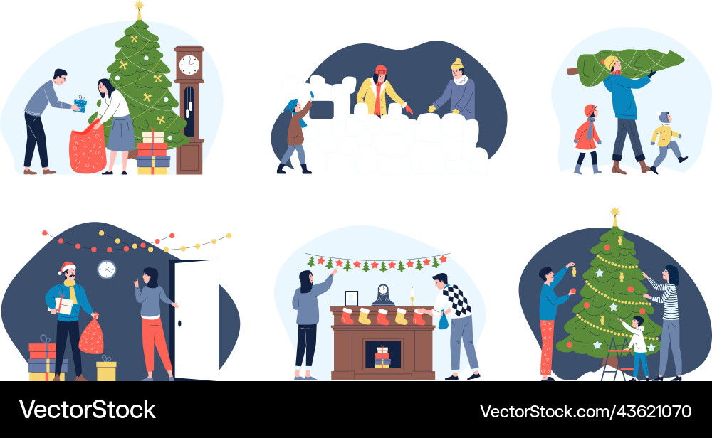 Menschen bereiten sich auf Urlaub Familie Weihnachten Menschen bereiten sich auf Urlaub Familie Weihnachten vektorbild