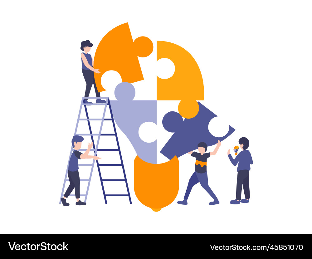 People connecting puzzle elements to build People connecting puzzle elements to build vector image