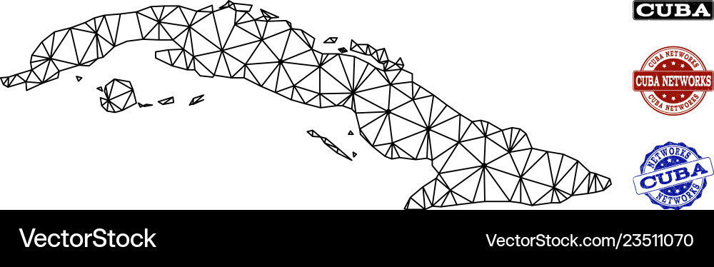 Polygonal network mesh map of cuba Vector Image