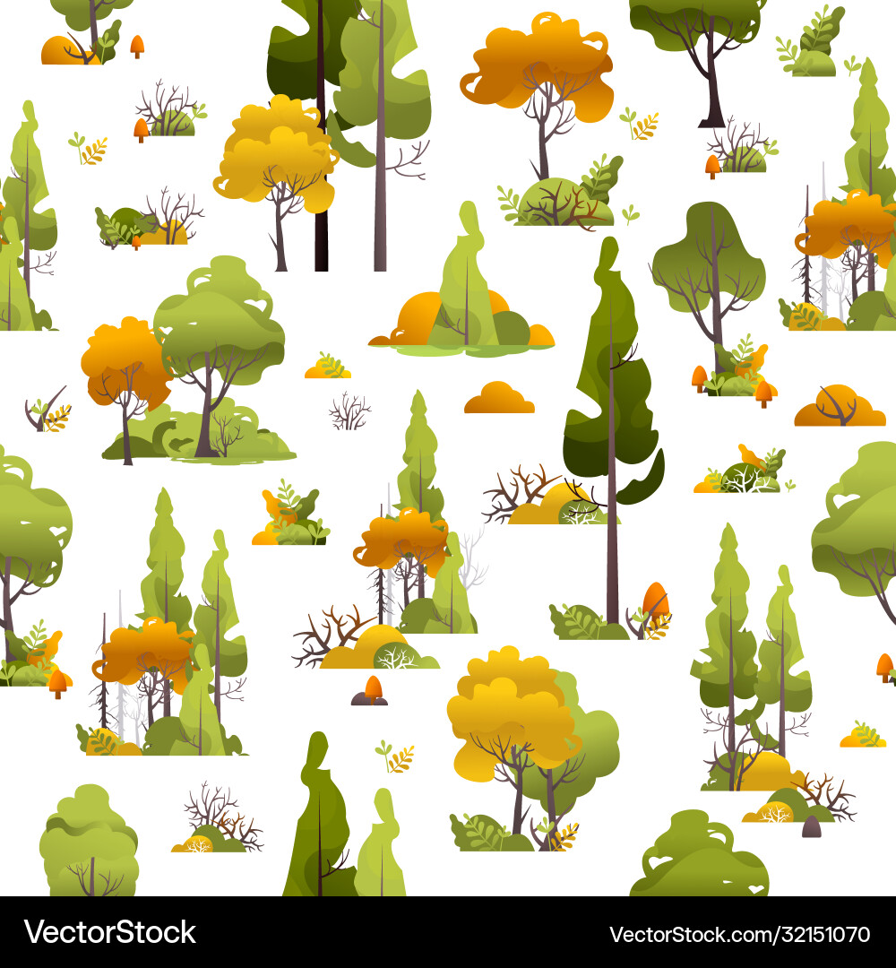 Seamless Trees and Bushes Pattern vector image