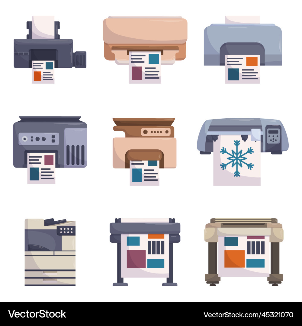 Set of printers and plotters modern machines Vector Image