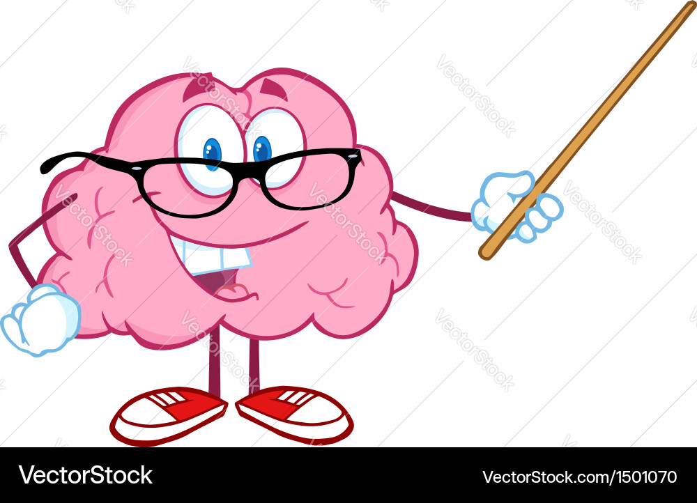 Smiling brain teacher holding a pointer Vector Image