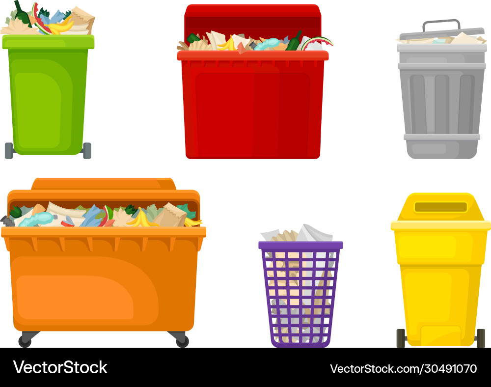 Trash bins and sacks full with refuse garbage Trash bins and sacks full with refuse garbage vector image