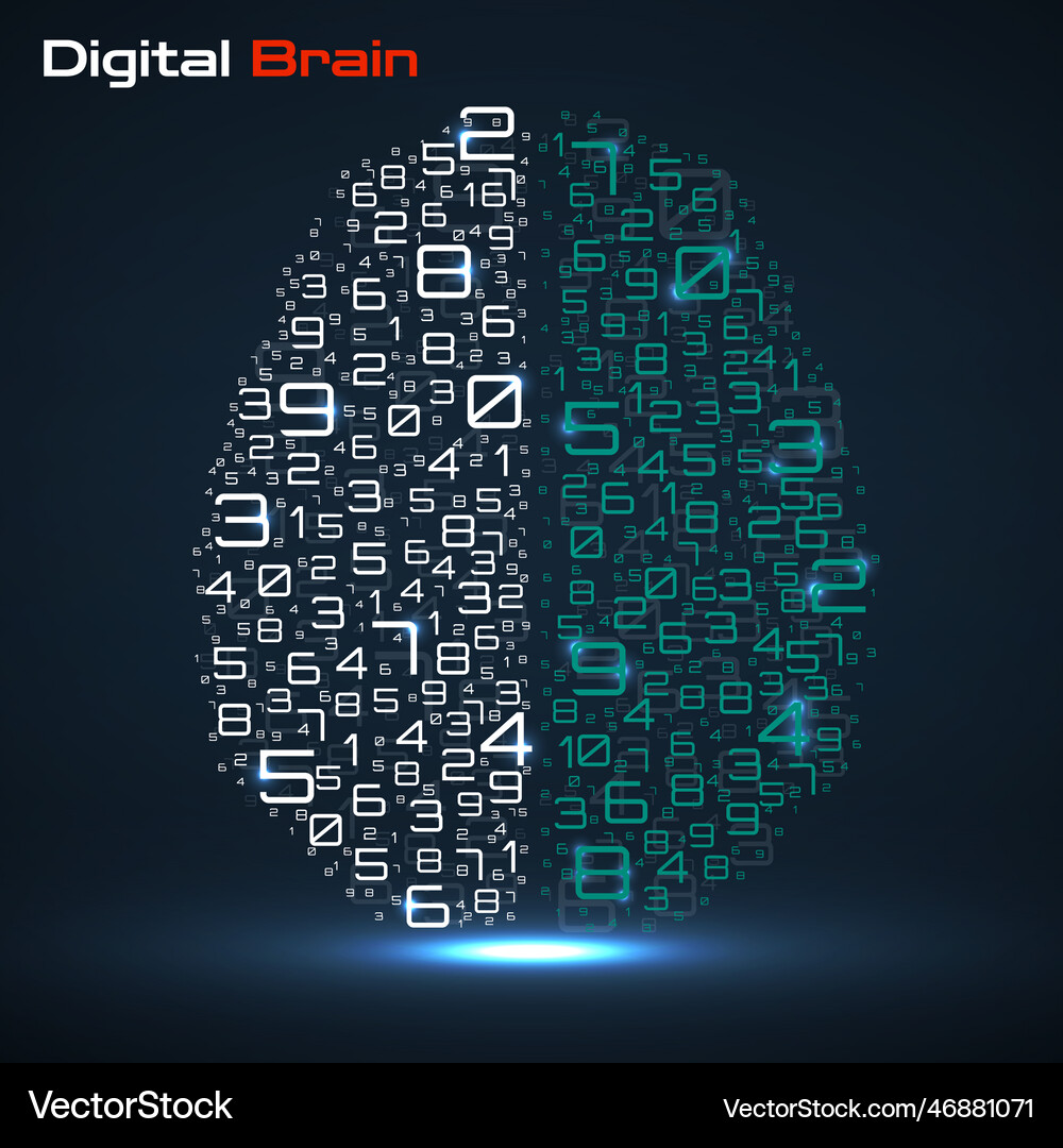 Digital brain with numbers artificial Digital brain with numbers artificial Vector Image