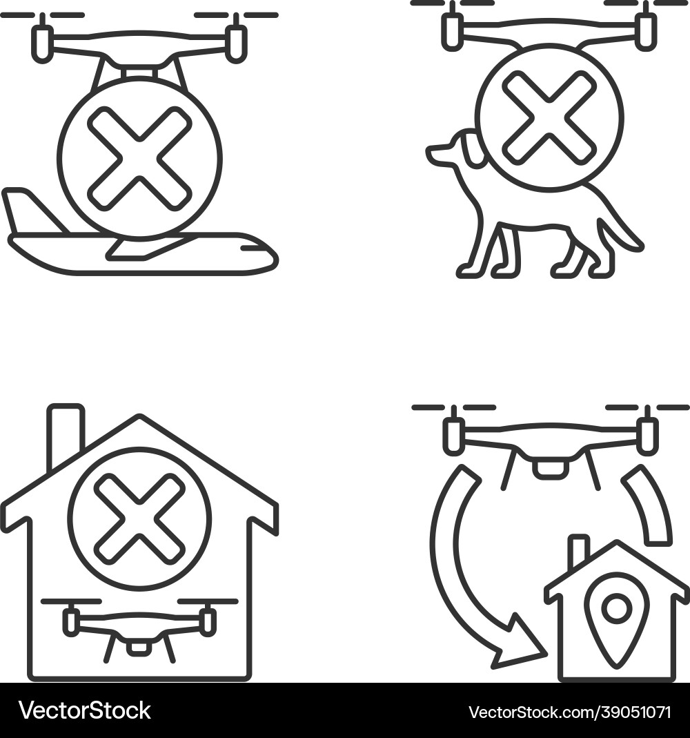Drone instruction linear manual label icons set Drone instruction linear manual label icons set vector image