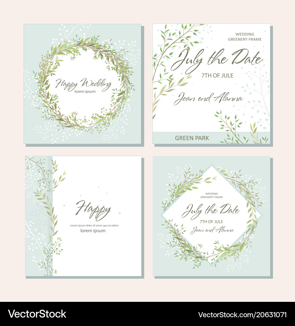 Elegant Twig & Leaf Wedding Cards Vector Image