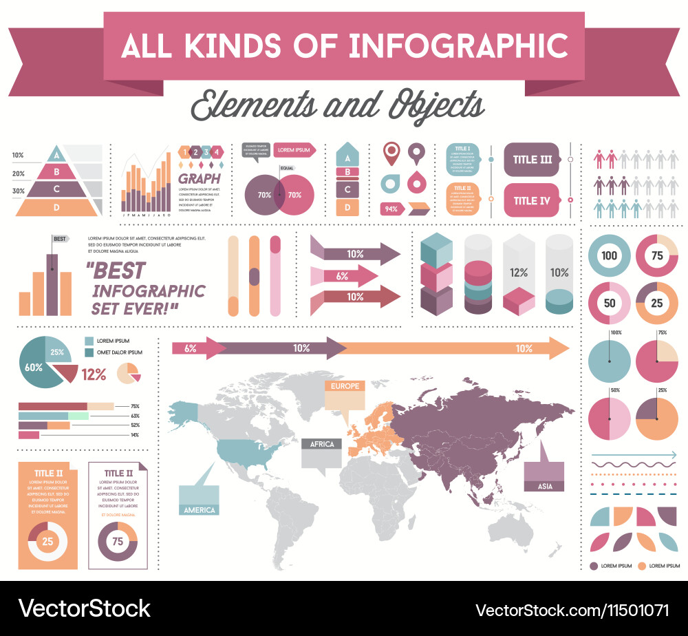 Infographics elements and objects big huge set all vector image