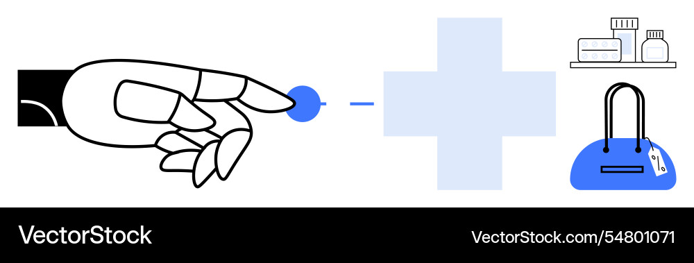 Robotic hand with tech symbol pointing towards Robotic hand with tech symbol pointing towards vector image