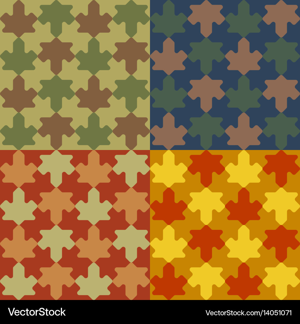 Seamless pattern leafs set in puzzle style vector image
