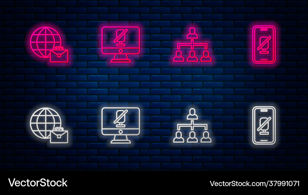 Set line mute microphone on computer hierarchy Vector Image