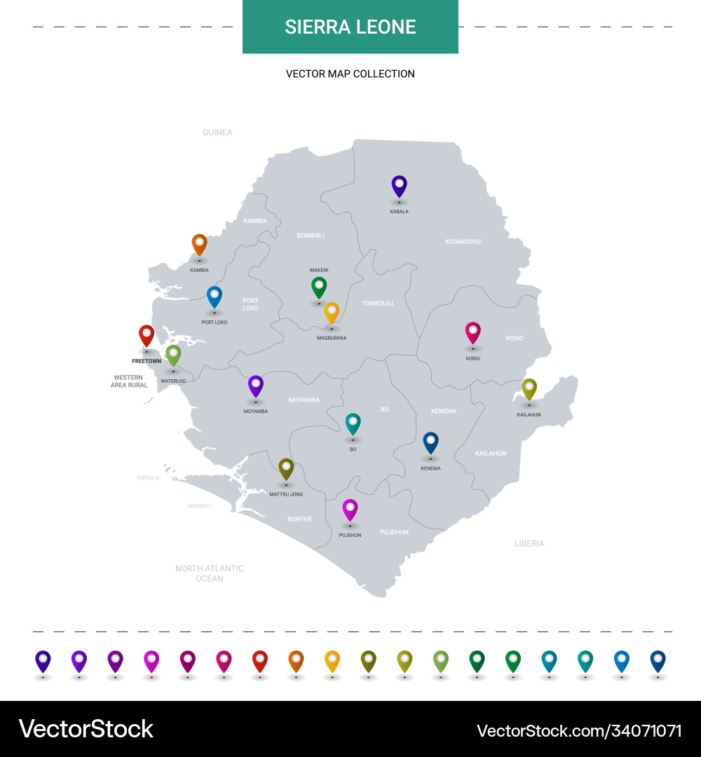 Sierra leone map with location pointer marks Vector Image