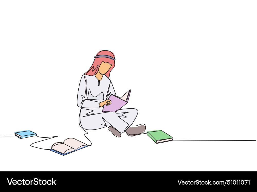 Single continuous line drawing arabian man Vector Image