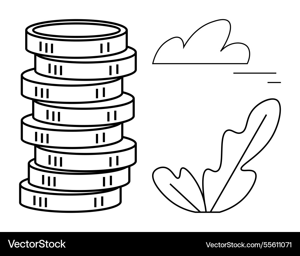 Stack of coins with abstract leaf and cloud design Stack of coins with abstract leaf and cloud design Vector Image