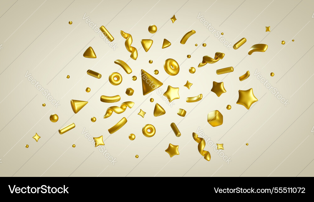3d confetti pattern with floating star and ribbon Vector Image