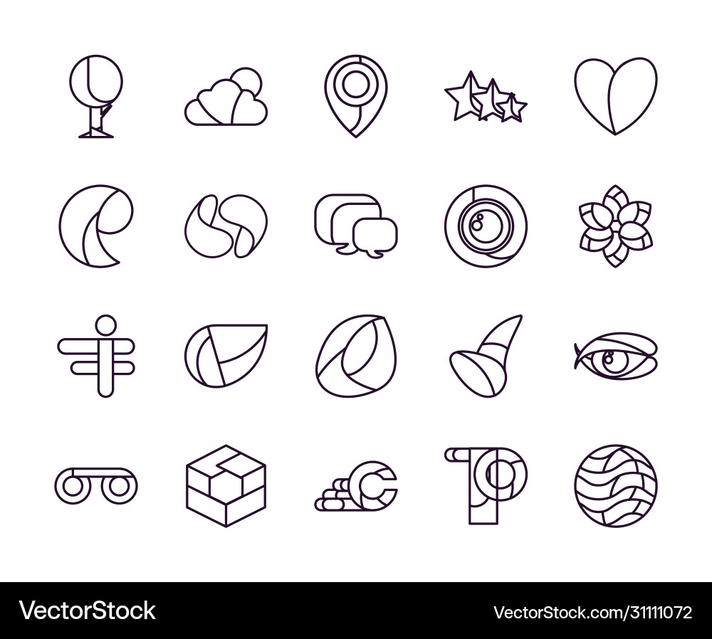 Abstract shapes line style icon set design vector image