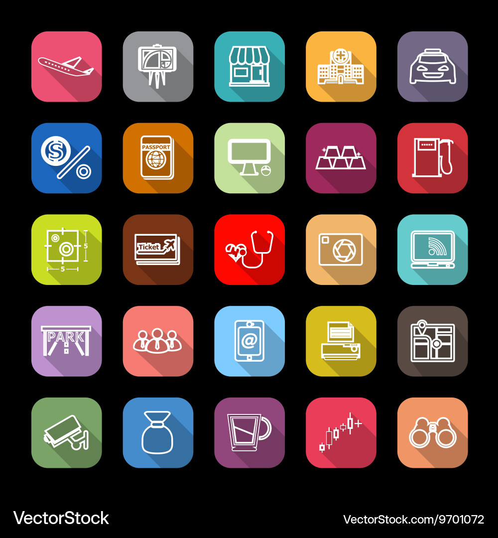 Application line icons with long shadow Vector Image