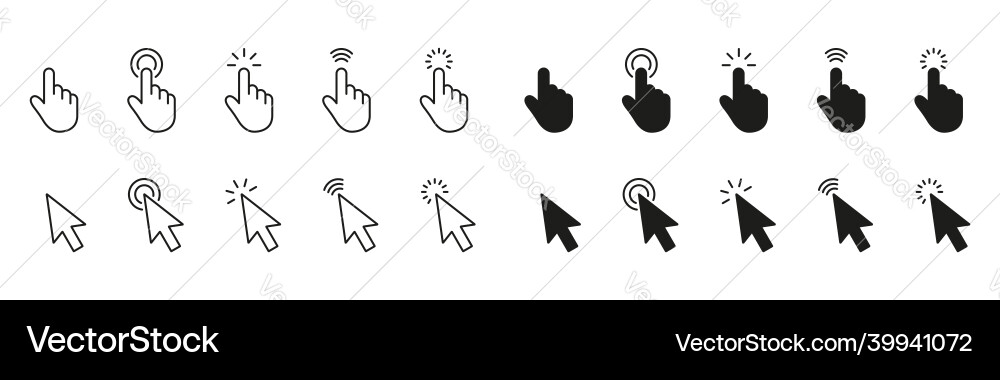 Computer Maus klicken Cursor setzen Hand und Pfeil Vektorbild
