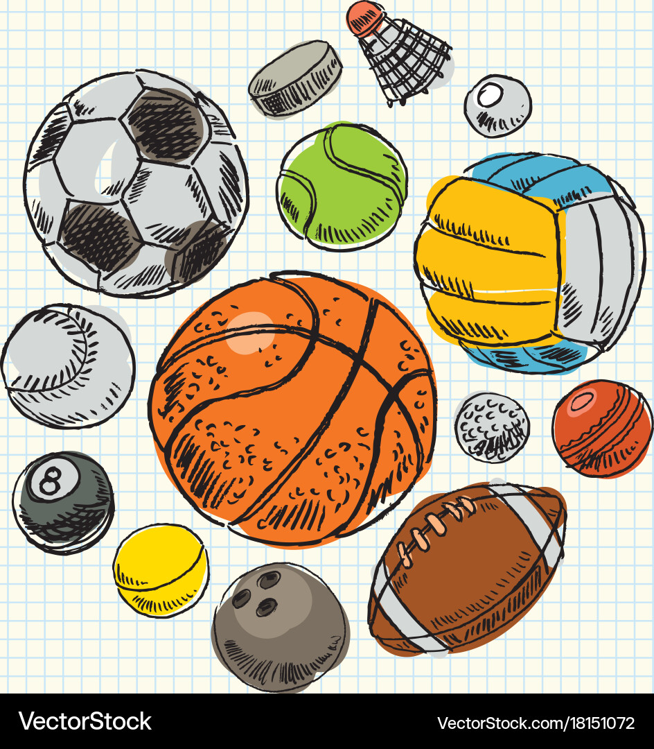 Freehand Drawing Sport Balls Royalty Free Vector Image