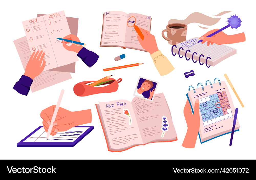 Hand Writing Notes in Notebooks vector image