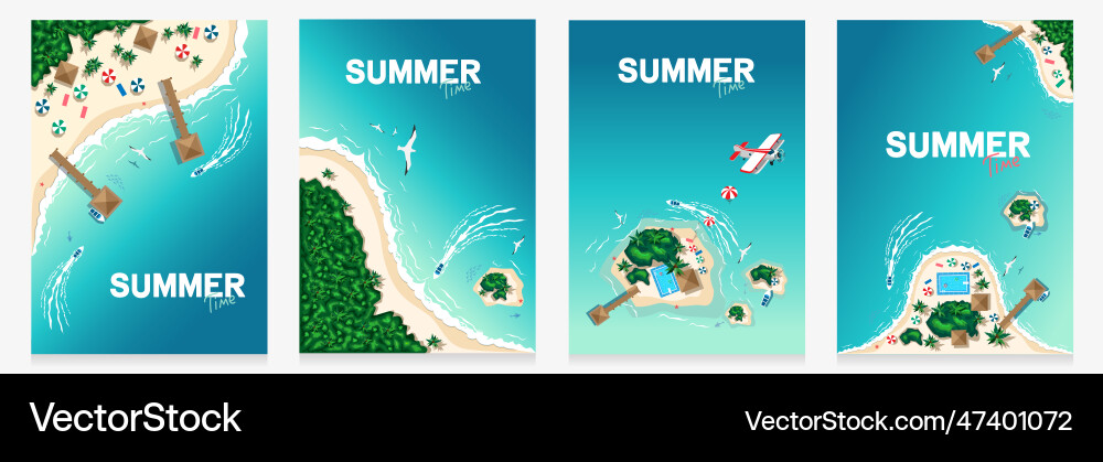 Luftaufnahme eines tropischen Strandsets Luftaufnahme eines tropischen Strandsets vektorbild