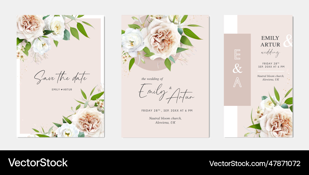 Neutral floral wedding invite card watercolor vector image