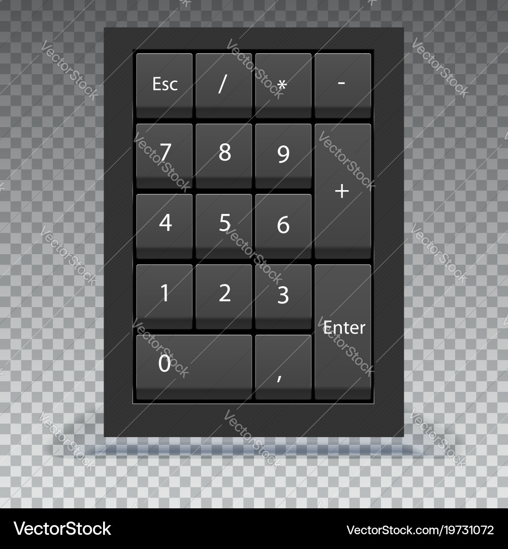 Numeric keypad close up view calculator numpad vector image