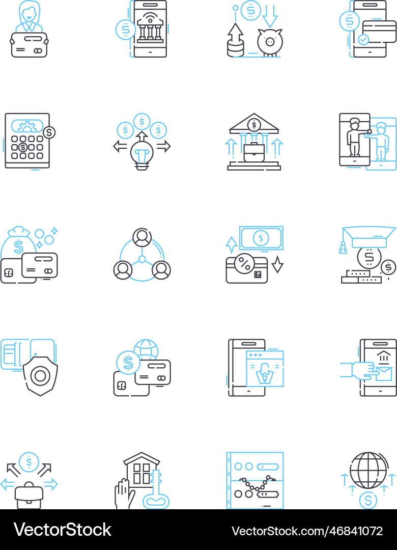 Peer-to-peer lending linear icons set Peer-to-peer lending linear icons set vector image