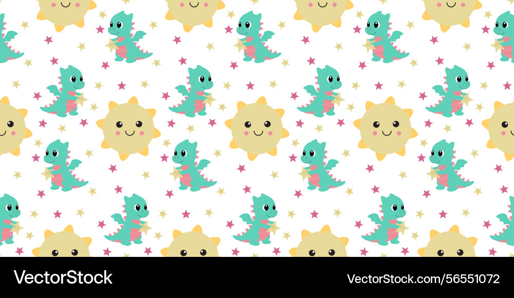 Seamless pattern with dragons suns and stars Seamless pattern with dragons suns and stars vector image