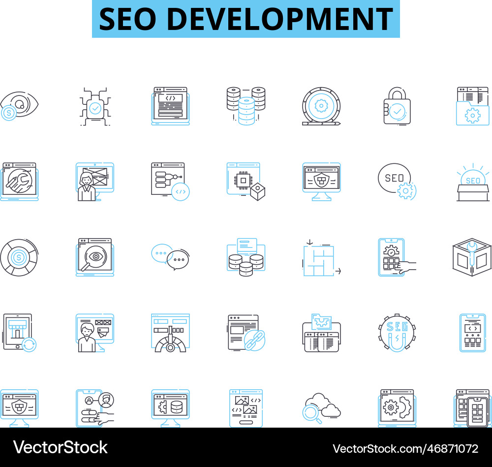 Seo development linear icons set optimization Seo development linear icons set optimization Vector Image