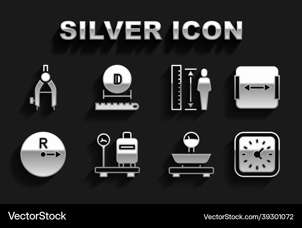 Set scale with suitcase area measurement clock Set scale with suitcase area measurement clock vector image