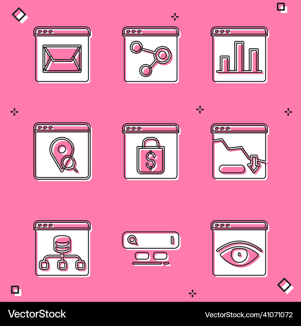 Set website and mail browser window graph chart Set website and mail browser window graph chart vector image